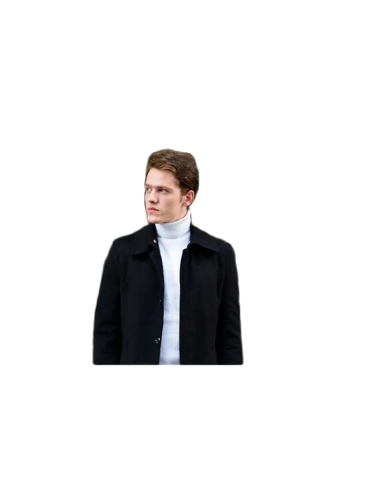 Men's Black Cachet Coat 2021 Autumn Winter Season Removable Fur Collar Slim Fit Regular Hidden Button Casual PocketWarmOuterwear