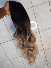 Peluca de cabello sintético Afro Americano para mujer, pelo largo ondulado con ombré negro y marrón, fiesta de Cosplay, uso diario, resistente al calor