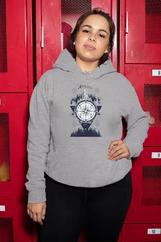 

Angemiel Wear Cosmic Compass Mountain And Stars Gray Women 'S Hooded Sweatshirt