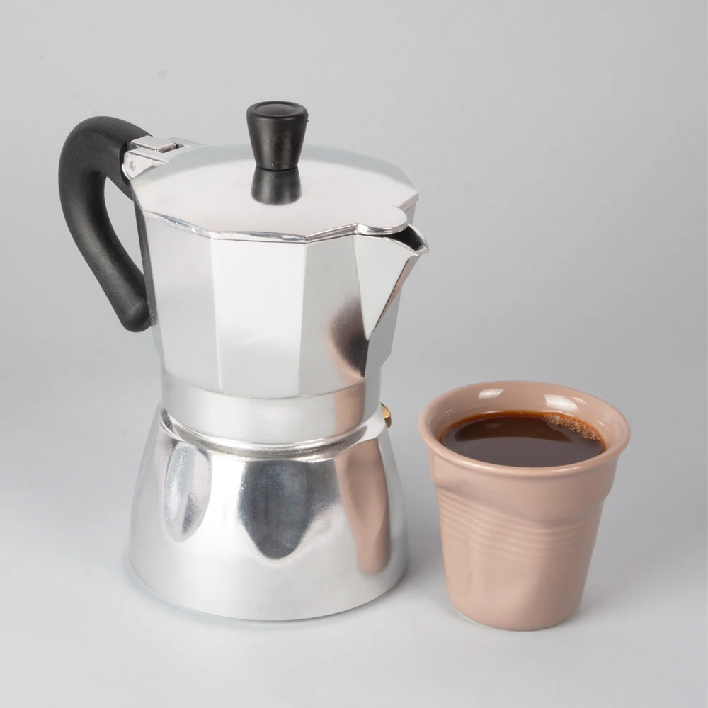 

Biggcoffee Hes-3 Espresso Machine, Moka Pot, 3 Seater, 120ml, Gray & Black, simple Compact Design, Easy Operation