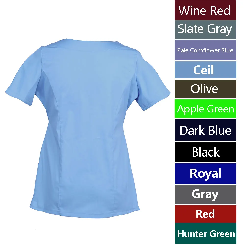 Medical Scrubs Women's Scrub Top Nursing Uniform Blouse Short Sleeve Rounded neckline Working Top with Pockets