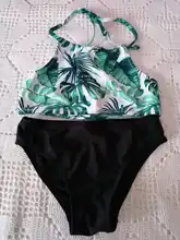 Bañador para niña de 5 a 14 años, conjunto de Bikini para adolescente, trajes de baño con estampado de palmera Tropical, ropa de playa con cuello Halter, 2021
