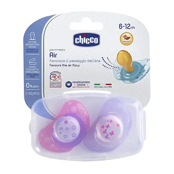 

Chicco 00075023110000 Air Girl soother, rubber, pink/purple, 6-12 months, 2 piece pacifiers and teether
