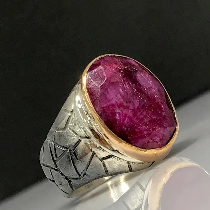 Natural Ruby Stone Hand Generation Silver Men 'S Ring