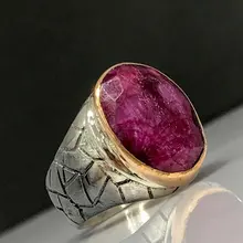 Натуральный рубиновый камень серебряное мужское кольцо ручной