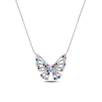 

Angemiel 925 Sterling Silver Colorful Zircon Stone Butterfly Necklace