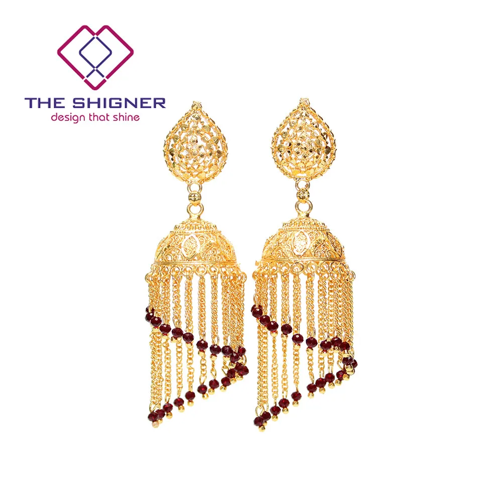 THE SHIGNER Этническая индийская Золотая клетка Jhumka Jhumki кристалльное с кисточкой серьги индия, этно-стиль традиционные висячие серьги ювелирные изделия