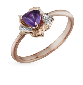 

Gold ring with amethyst and diamonds sunlight sample 585