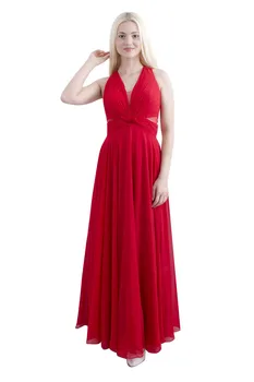 

Women's V-Neck Low Back gusset Chiffon fabric Evening Dress 1607856-10