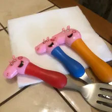 Peppa Pig-cubiertos de acero inoxidable para niños, modelos de figuras de la familia George Pig, vajilla, regalo de cumpleaños