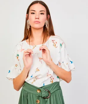 

Print blouse flamingos Women's shirt sleeves wide women blouses womenswear patterned blouses women