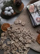 Lote de 100 letras de Scrabble de madera para niños, alfabeto de madera, letras negras y números, rompecabezas Digital, juguetes de madera para niños