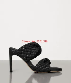 

Women Designer Shoes Curve Sandals Mules Padded Twisted Intrecciato Leather Straps Curve Toe Stiletto Heel Trends Sandals