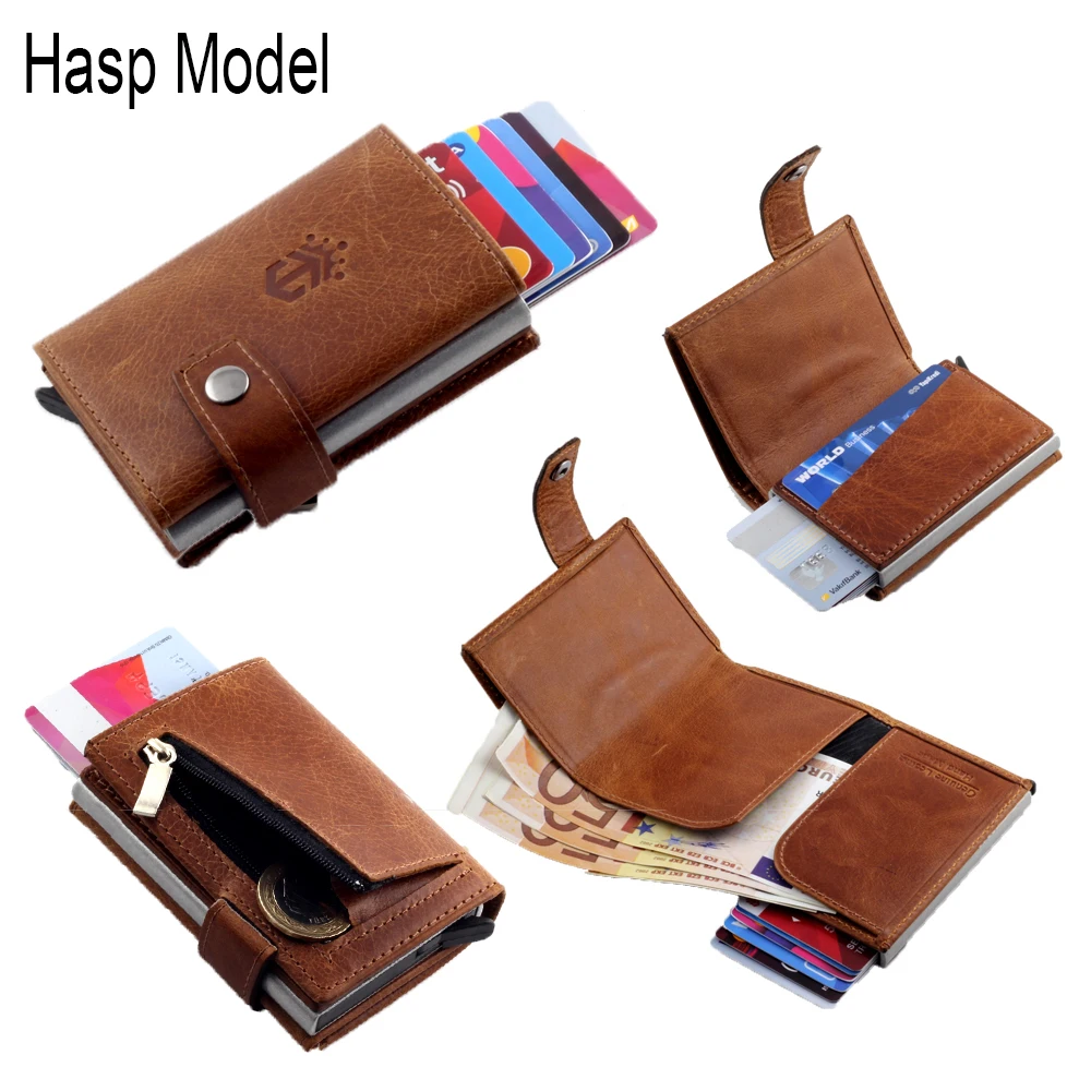 Smart Wallet Business Card Holder Real Cow Leather Handmade Smart Automatic Card Holder Men Gift