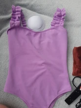 Vintage Swimsuit Bodysuits Monokini Push-Up Black One-Piece Women Beach Padded Ruffle-Strap