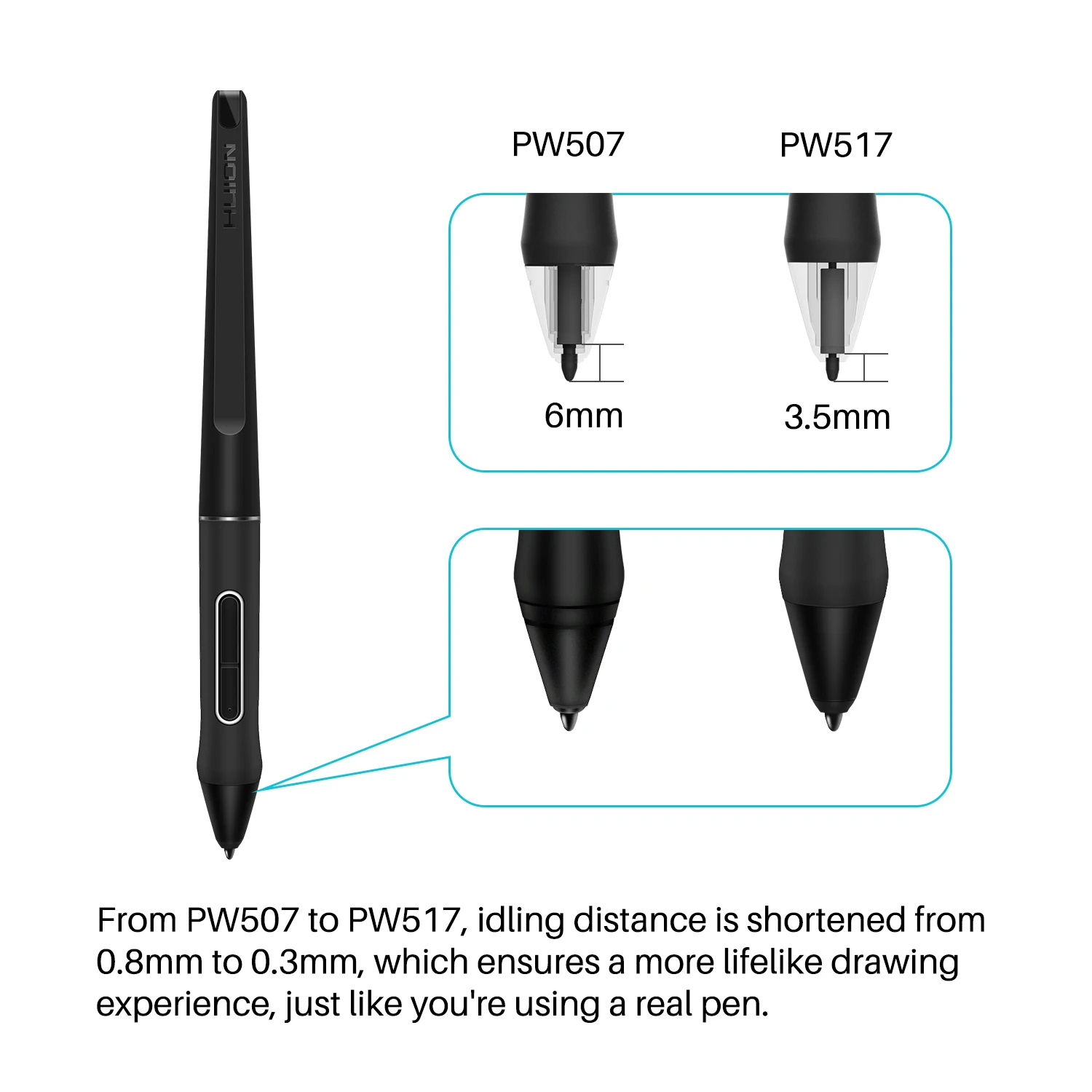 Huion Pw517 Tablet Gráfico Caneta Caneta Digital Touch Screen Stylus Bateria Caneta Preta-pw517 para Kamvas 13 22 12 Gs1562 Gs1161 - Imagem 4