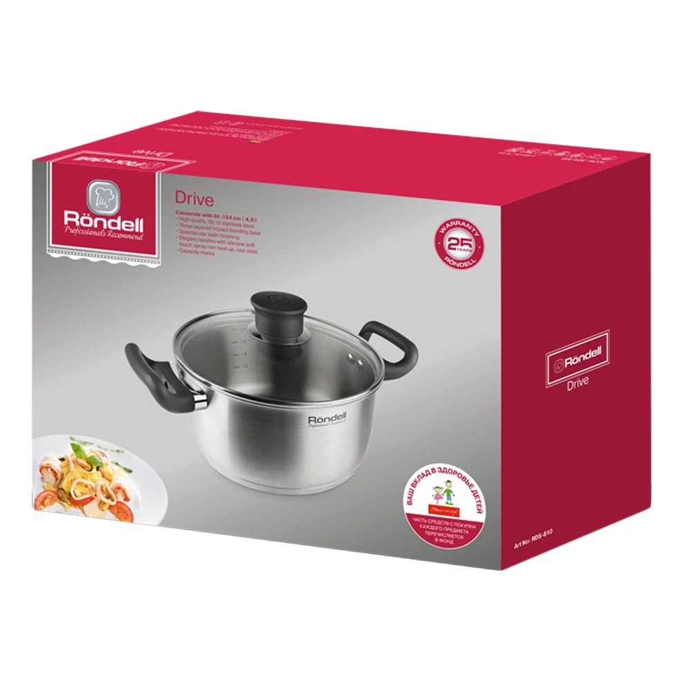 Кастрюля с крышкой RONDELL RDS-810(Объем 4,8 л, подходит для всех типов плит, нержавеющая сталь