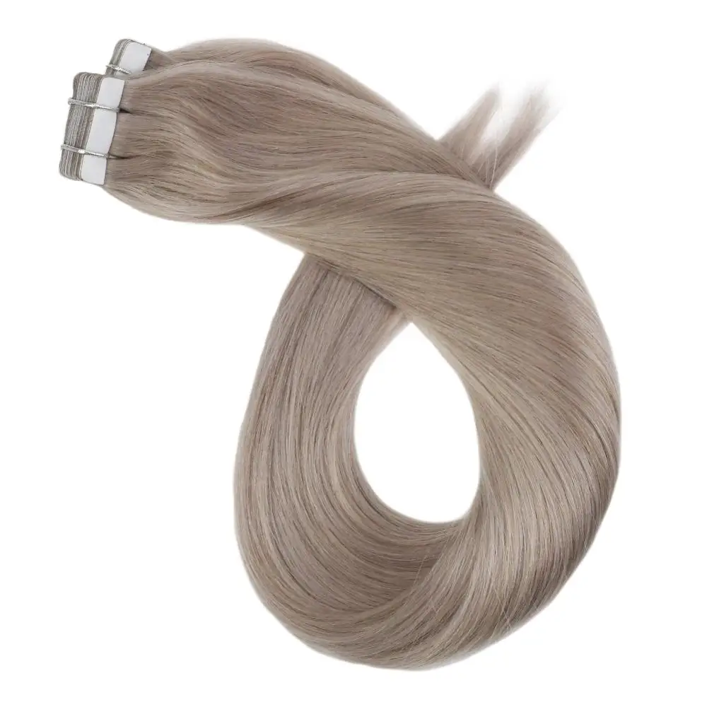

Tape in Straight Hair Extensions Human Hair Ash Blonde Brazilian Hair 12-24inch Glue on Hair Double Sided Tape