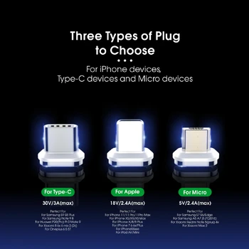 

Original 3A Magnetic USB Cable Fast Charging Micro USB Type C Cable For Samsung iphone Huawei Magnet Charger Mobile Phone Cable