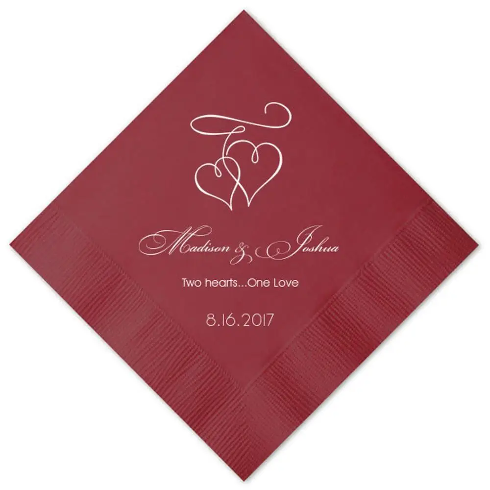 Personalized Napkins Wedding Custom Monogram Hearts Love Beverage Luncheon Dinner Guest Towels Avai | Дом и сад