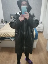 Plus-Size Coat Hooded-Collar Letter Faux-Leather XITAO Women Pocket Autumn Fashion New