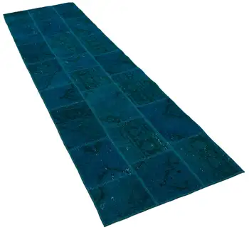 

84x289 Cm Turquoise Handmade Patchwork Runner Rug-3x9 Ft