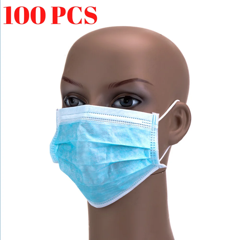 

100pcs Face Mouth Anti Virus Mask Disposable Protect 3 Layers Filter Dustproof Earloop Non Woven Mouth Masks 48 hours Shipping