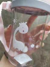 Botella de paja de agua potable con dibujos de animales para niños, Bola de gravedad, taza de bebé con correa para el hombro