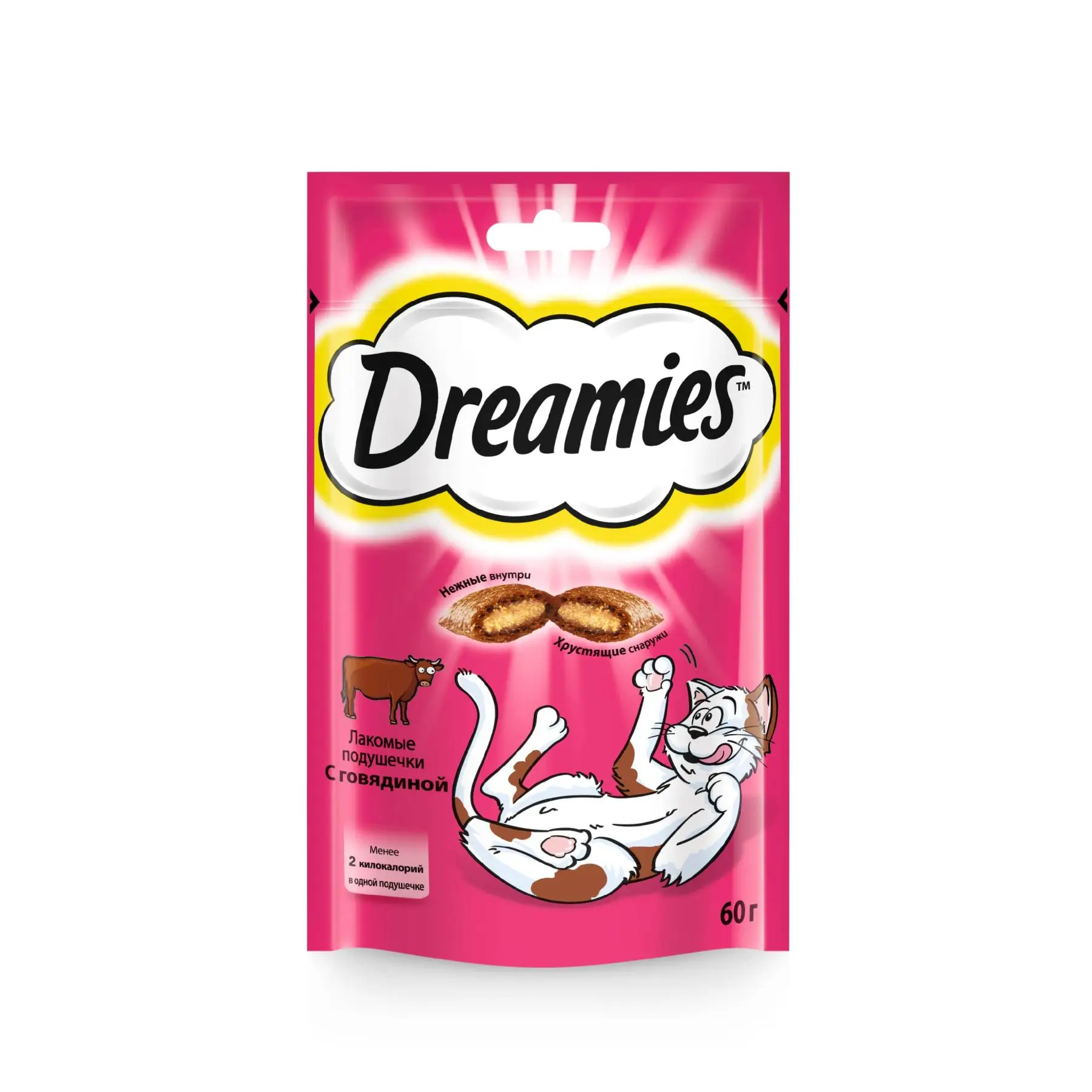 Лакомство для кошек Dreamies подушечки с говядиной, 6 шт по 60г
