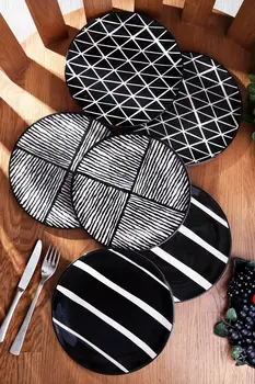 

8.2 Inch 6 pcs Handmade Ceramic Christmas Cake Plate White Black Pizza Steak Dinner Dessert Food Tray dinnerware