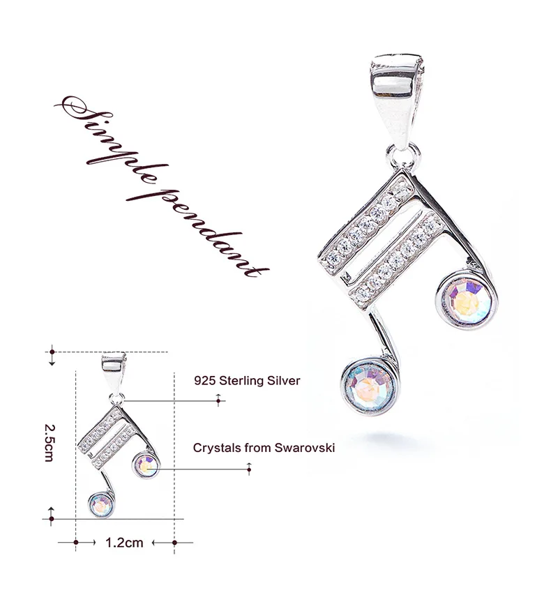 Warme Farben Crystal от Swarovski 925 Серебряное колье для женщин Новая мода музыкальная нота кулон ювелирные изделия-ожерелья