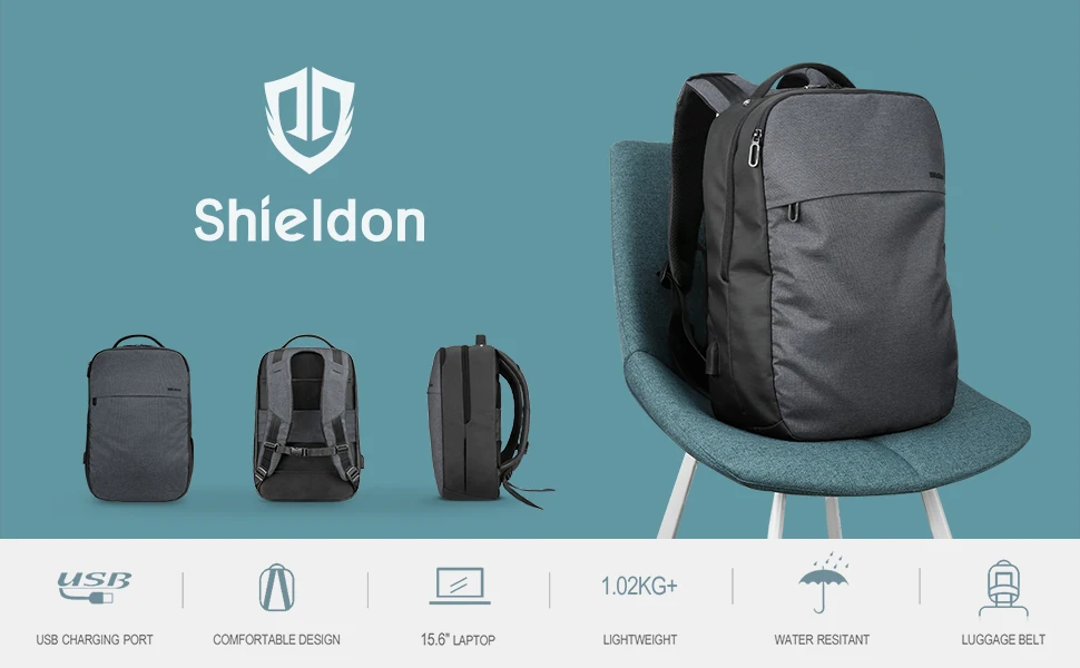 SHIELDON дорожный рюкзак для ноутбука с диагональю 15,6 дюйма, сумка для бизнес-компьютера с защитой от кражи, водостойкий школьный рюкзак для колледжа 【usb-порт для зарядки 】