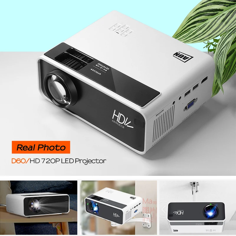 Aun hd projector d60 | 1280×720 resolution mini led video 3d projector for full hd home cinema.hdmi (optional android wifi d60s)