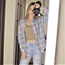 KarSaNy Boyfriend Oversized Shirt Plaid For Women Blouses And Tops Spring Loose Plaid
