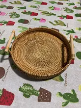 Storage-Tray Basket Food-Plate Wooden-Handle Fruit Handwoven Rattan Bread Wicker Round