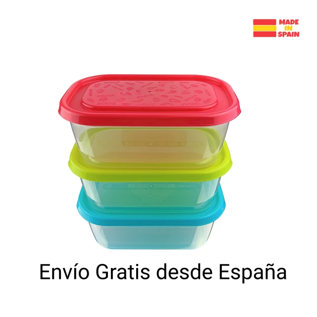 Tupper de plástico hermético rectangular. Tartera para comida reutilizable  con tapa, apto para microondas, lavavajillas y congelador. Pack de 3  unidades y 6 unidades