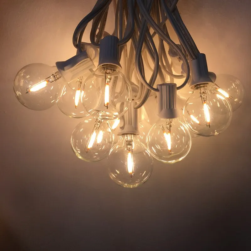 25Ft G40 Luci Da Esterno Per Esterni Con 27Led Lampadine A Globo Trasparente Per Patio Giardino Cortile Tende Da Bar Gazebo Decor Bianco Wir