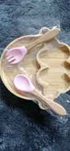 1 Conjunto de alimentación de bebé comida placas placa de bambú ovejas impermeable Tenedor de silicona cuchara BPA libre de vajilla de los niños vajilla