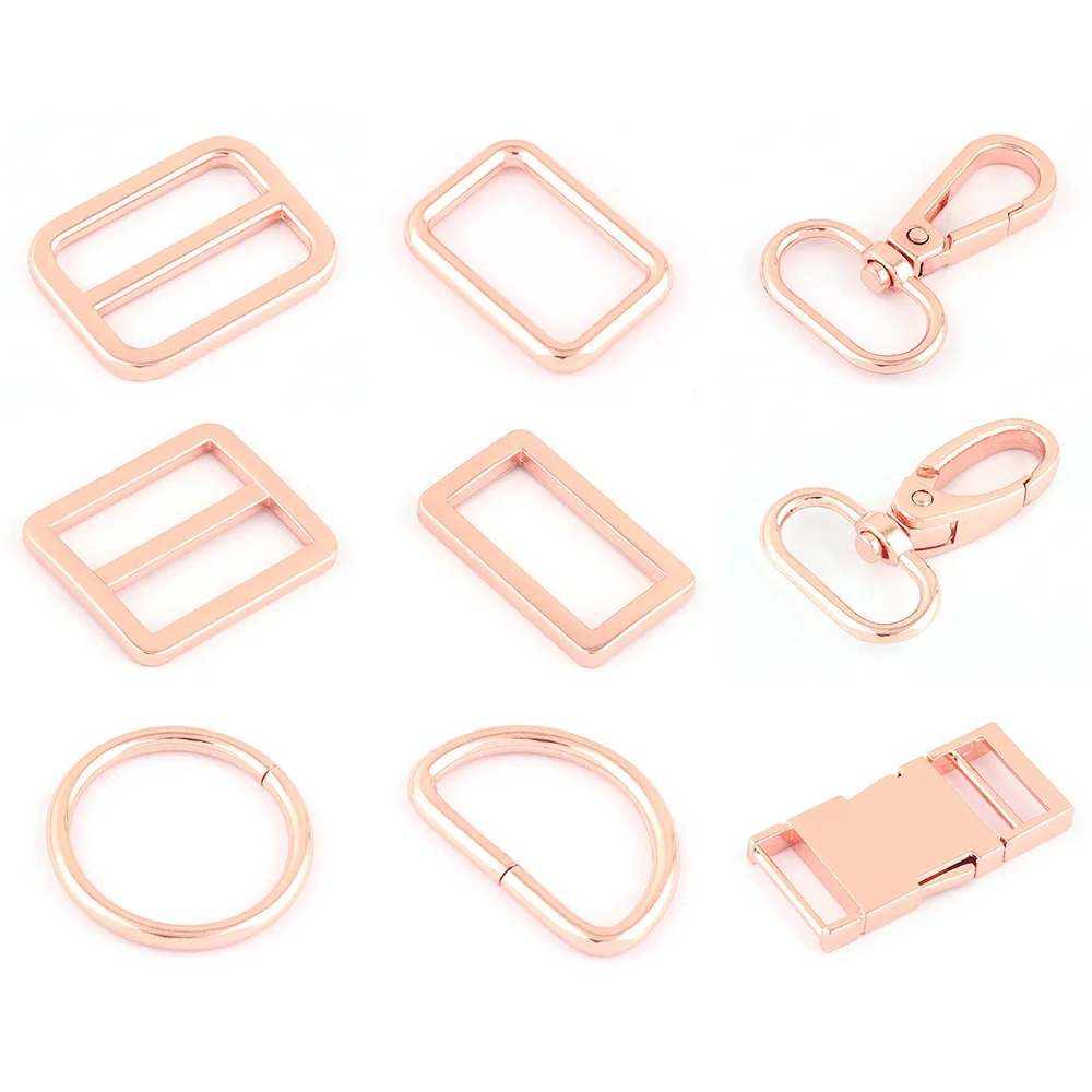 

1”（25mm) Rose Gold Swivel Clasp Claw Strap Slide O D Ring Adjuster Purse Buckle Dog Collar Release Buckle Hardware Webbing DIY