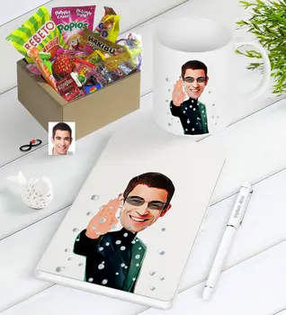 

Personalized Matrix Caricature Of Nostalgic Lezzetler Notebook Pen Mug Gift set