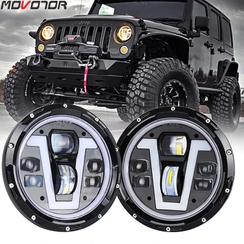 

Headlights LED 7 Inch with Halo Ring Amber Turn Signal Lights V Type White DRL Hi Lo Beam for Jeep-Wrangler JK TJ LJ CJ