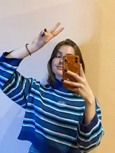 Harajuku-Jersey de algodón con rayas para mujer, Jersey largo y bonito de calle, 2018