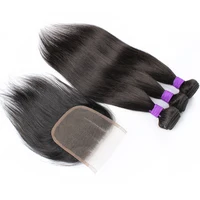 3 Bundles With 4×4 Lace Closure 200g/lot Natural Color Indian Human Hair Extension Straight 4*4 Transparent Swiss Lace 1