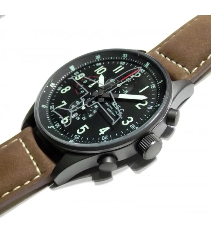 MEC военные часы CHRONO кварцевые стали FLY над черным