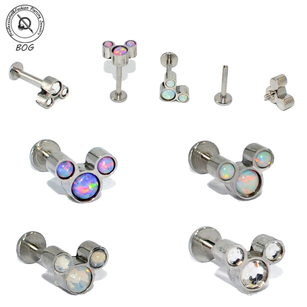 

1PC G23 Titanium&Steel Opal Gem Labret Lip Bar Ring Cubic Zircon Ear Cartilage Tragus Helix Screw Fit Top 16g Fashion Jewelry