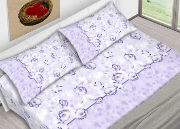 

Full Queen size cotton bed sheets Dis. Flowers and clouds lilac pattern C.N.