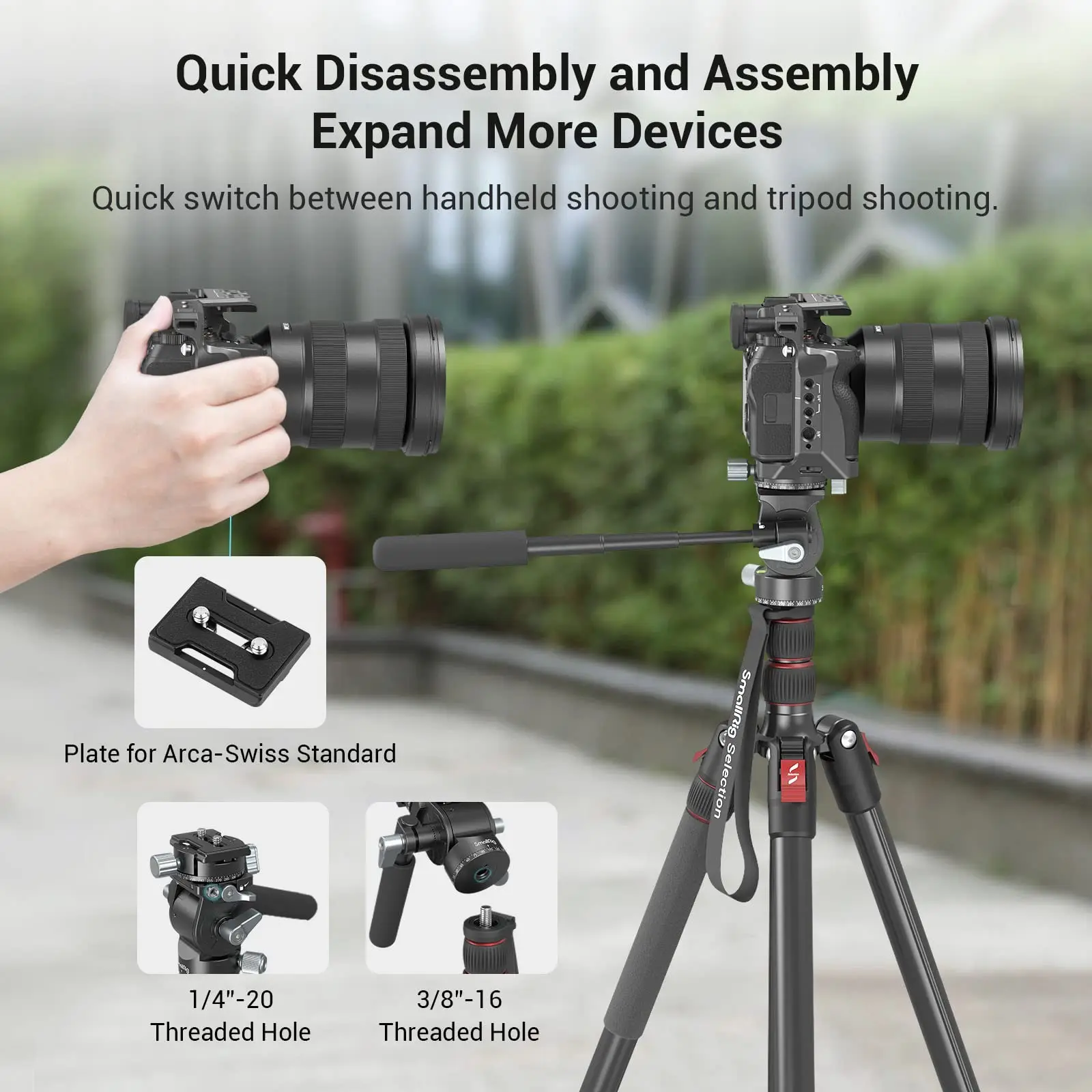 Tripod Ball Head SmallRig Video Head Tripod Head Quick Release Plate For Arca Swiss Lever Adjustable Pan For DSLR Camera Tripod