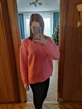 Women Sweater Outerwear Pullover Long-Sleeve Elegant Knitted Loose Pink Knitting Thick