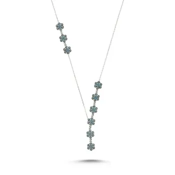

Angemiel 925 Silver Nano Opal Cubic Zirconia Snowflake Y Necklace-Rhodium Plated