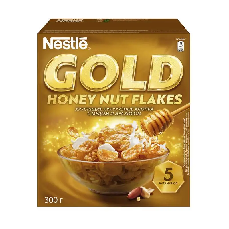 Хлопья кукурузные с медом и арахисом обогащенные витаминами NESTLÉ GOLD Honey Nut Flakes 300 г